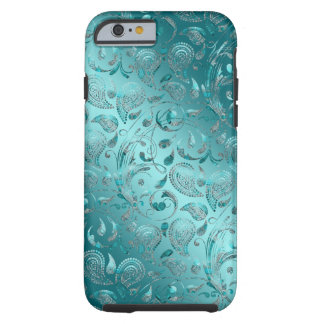 Capa Tough Para iPhone 6 Turquesa brilhante de Paisley