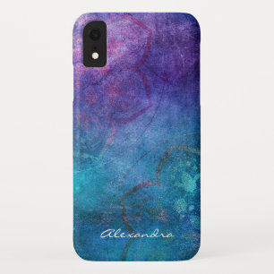 Capa Para iPhone Da Case-Mate Turquesa do monograma e flor de Lotus verde