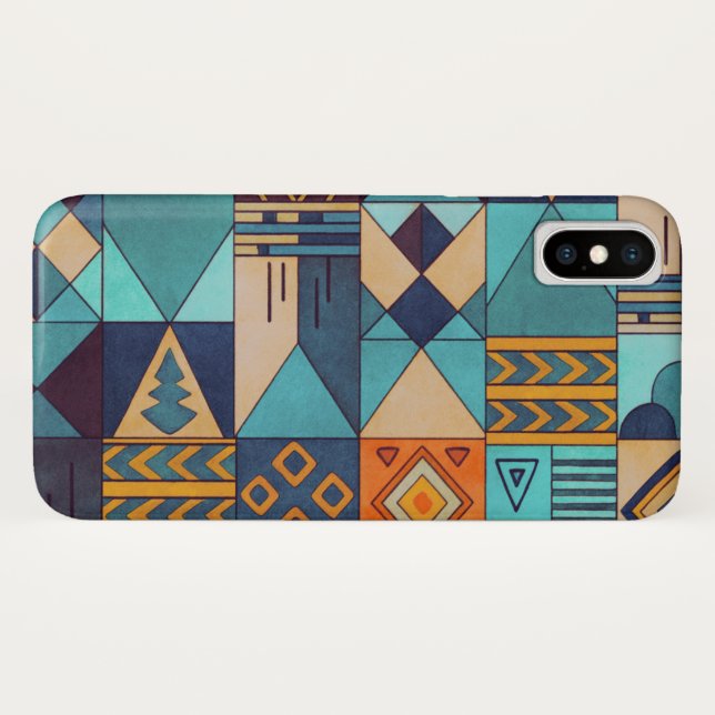 Capa Para iPhone, Case-Mate Turquesa e Laranja Patchwork  (Verso (Horizontal))