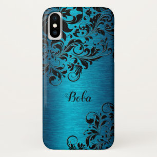 Capa Para iPhone Da Case-Mate Turquesa Metálica Com Monograma De Lace Floral Pr