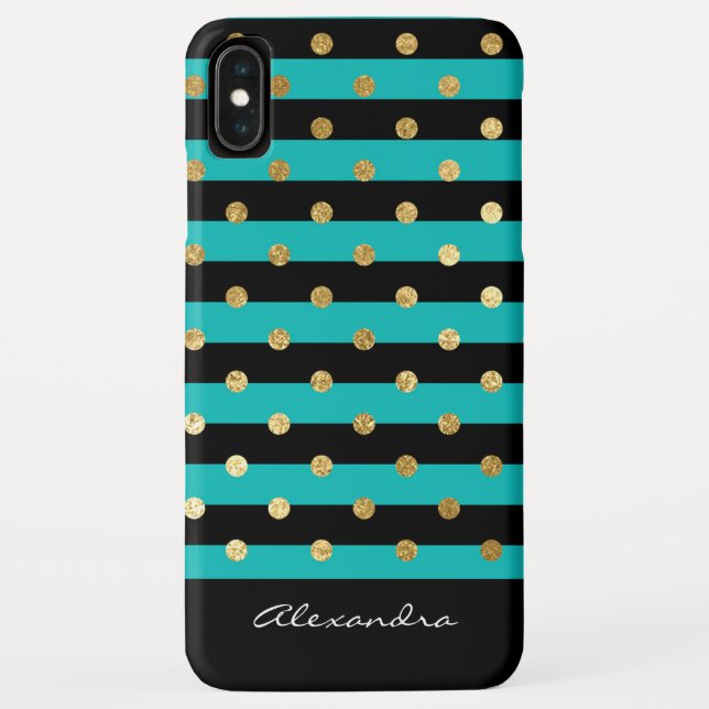 Capa Para iPhone, Case-Mate Turquesa monográfica com tiras pretas e folha de o (Verso)