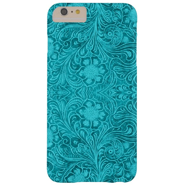 Capa Para iPhone, Case-Mate Turquesa Suede Leather Parece Design Floral (Verso)