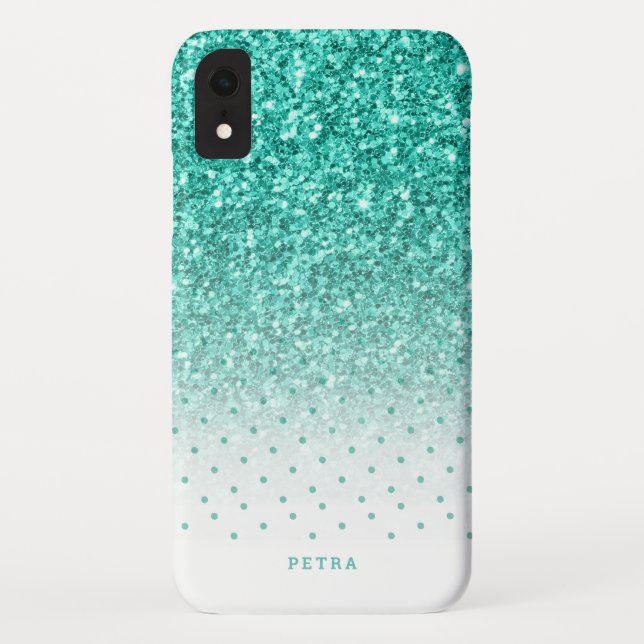 Capa Para iPhone, Case-Mate Turquoise faux glitter ombre design (Verso)