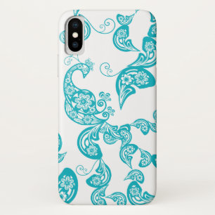 Capa Para iPhone X Turquoise Peacock Floral Paisley Elegant Na moda