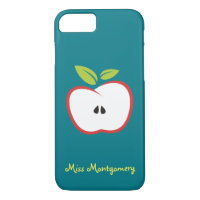 Uma maçã com contorno vermelho e folhas verdes