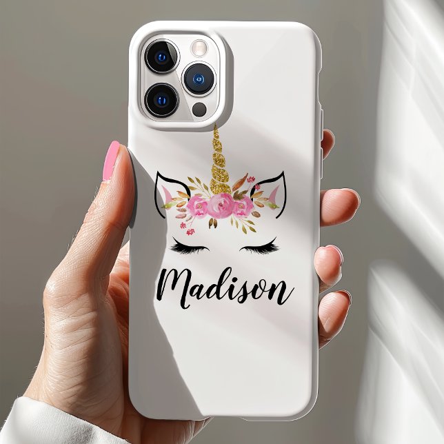 Capa Para iPhone, Case-Mate Unicorn Face com Eyelashes Nome Personalizado (Criador carregado)