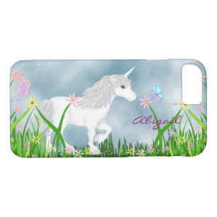 Capa iPhone 8/ 7 Unicórnio Branco Personalizado, Borboleta e Flores