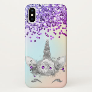 Capa Para iPhone Da Case-Mate Unicórnio roxo do brilho e da prata
