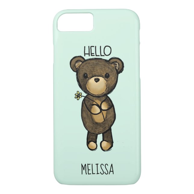 Capa Para iPhone, Case-Mate Urso castanho-branco, segurando uma flor amarela p (Verso)