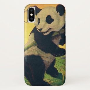 Capa Para iPhone X Urso de panda bonito do vintage que come o bambu,