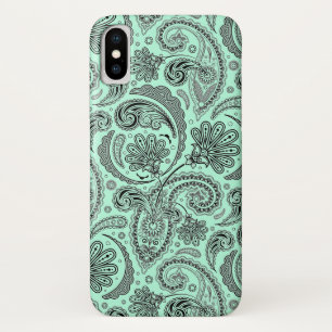 Capa Para iPhone Da Case-Mate V preto & Hortelã-Verde Paisley floral