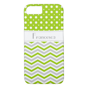 Capa Para iPhone Da Case-Mate Verde moderno, cinza, divisa branca e bolinhas
