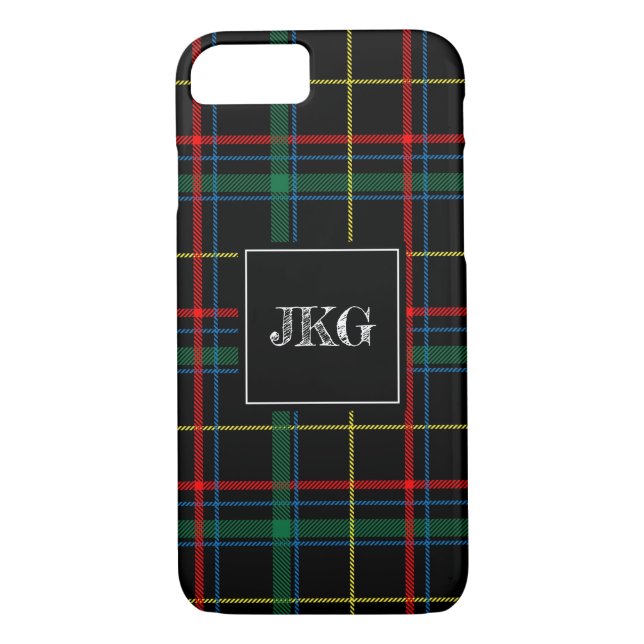Capa Para iPhone, Case-Mate Verificação de Xadrez Verde Preto Moderno Monogram (Verso)