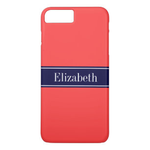 Capa iPhone 8 Plus/7 Plus Vermelho Coral Sólido, Marinho Azul Nome da Faixa