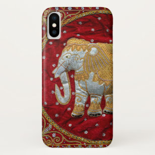 Capa Para iPhone X Vermelho Embellished e ouro do elefante indiano