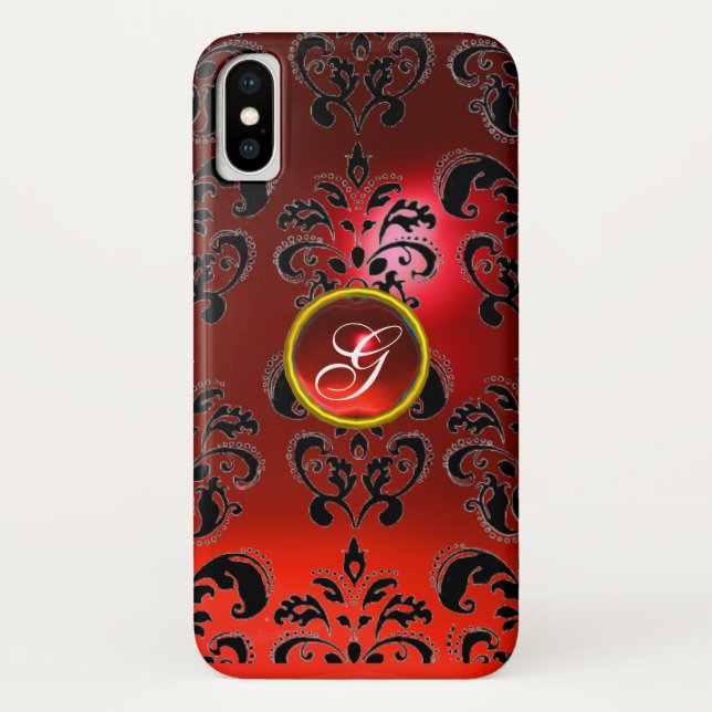 CAPA PARA iPhone, Case-Mate  VERMELHO NEGRO RUBY GEMSTONE MONOGRAM (Verso)