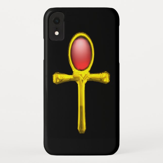 CAPA PARA iPhone, Case-Mate  VERMELHO TALISMAN/DOURADO EGÍPCIO ANKH (Verso)