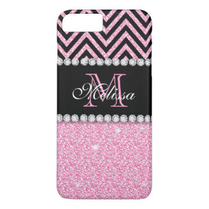 CAPA iPhone 8 PLUS/7 PLUS VIGA COR-DE-ROSA DO PRETO DO BRILHO MONOGRAMMED