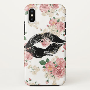 Capa Para iPhone Da Case-Mate Vinage Floral Padrão Negro Beijo Batom Preto