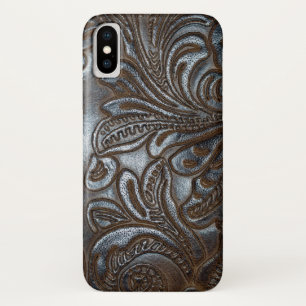 Capa Para iPhone X Vintage - Couro castanho com relevo