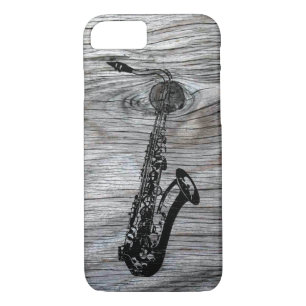 Capa iPhone 8/ 7 Vintage e saxofone russo em madeira velha
