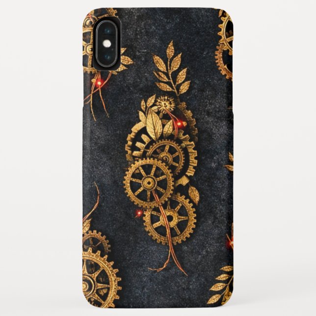 Capa Para iPhone, Case-Mate Vintage Gold Gears & Red Neon Mythic Cyberpunk  (Verso)