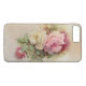Capa Para iPhone, Case-Mate Vintage, Mão Pintada, Rosas Brancas e Rosa (Verso (Horizontal))
