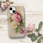 Capa Para iPhone Da Case-Mate Vintage, Mão Pintada, Rosas Brancas e Rosa<br><div class="desc">Belas rosas de colheita florescendo em um fundo neutro e suave.</div>