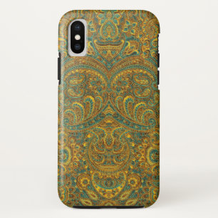 Capa Para iPhone X Vintage Paisley Pattern Brown 7 Tons Verdes