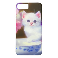 Vintage White Kitten com Fita Roxa