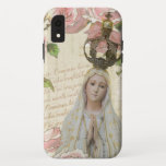 Capa Para iPhone Da Case-Mate Virgem Católica Maria Fátima Religiosa Floral<br><div class="desc">Esta é uma bela imagem religiosa católica tradicional da Virgem Abençoada Maria,  Nossa Senhora de Fátima com rosas rosa clara e antigos antecedentes.  O texto em segundo plano é a granja Maria em latim.</div>