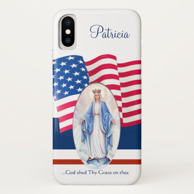 Capa Para iPhone, Case-Mate Virgem Maria abençoada da bandeira americana (Verso)