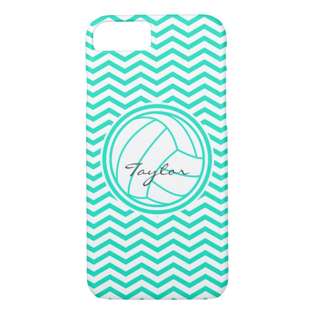 Capa Para iPhone, Case-Mate Voleibol Personalizado; Aqua Green Chevron (Verso)