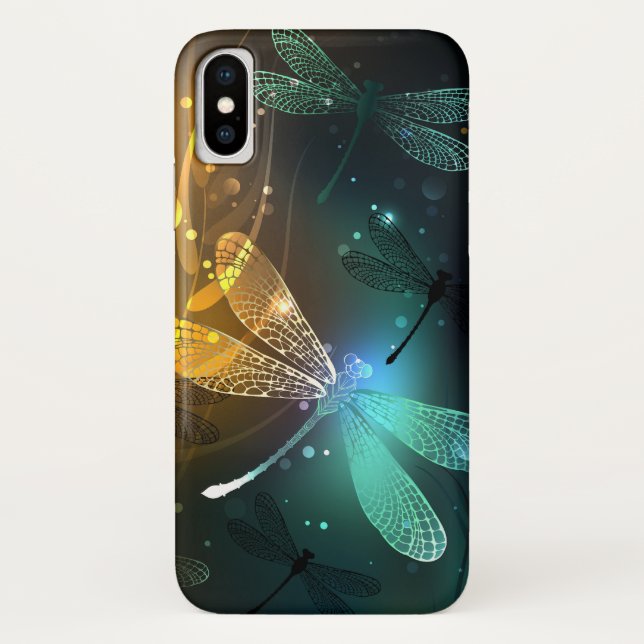 Capa Para iPhone, Case-Mate Voo luminoso verde de libélula (Verso)