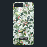 Capa iPhone 8 Plus/7 Plus Watercolor Christmas Greenery e Holly Pattern<br><div class="desc">Adicione uma alegria festiva ao seu telefone com esta capa de telefone de Natal. Apresenta ilustrações em aquarelas do padrão verde e de bagas sagradas. Esta capa de telefone festiva também será perfeita como presente.</div>