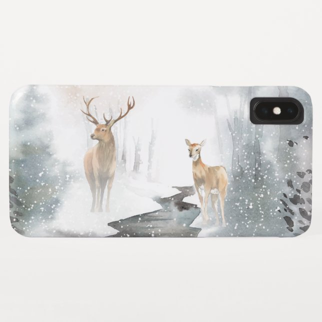 Capa Para iPhone, Case-Mate Watercolor Stag e Deer Winter Wonderland (Verso (Horizontal))