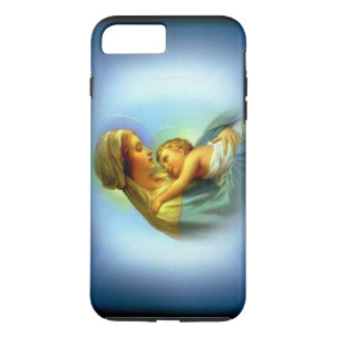 Capa iPhone 8 Plus/7 Plus White Halo abençoada Virgem Maria com Criança Jesu