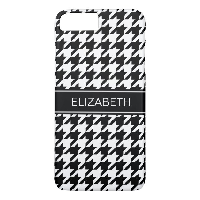 Capa Para iPhone, Case-Mate White Houndstooth Preto #2 Monograma de Nome Preto (Verso)