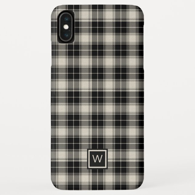 Capa Para iPhone, Case-Mate Xadrez branca preta e esbranquiçada com monograma (Verso)