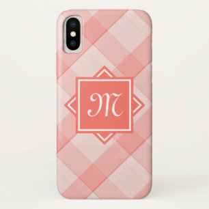 Capa Para iPhone Da Case-Mate Xadrez Chic Coral Com Monograma Diagonal Moderno