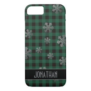 Capa iPhone 8/ 7 Xadrez de Buffalo Verde Flocos de Neve