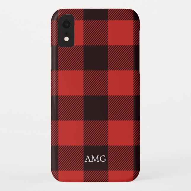 Capa Para iPhone, Case-Mate Xadrez de Monograma do Flanel Vermelho e Preto (Verso)