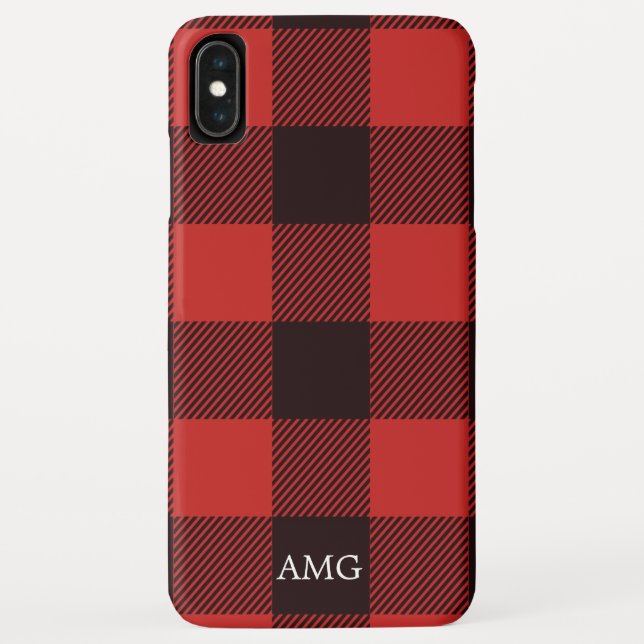 Capa Para iPhone, Case-Mate Xadrez de Monograma do Flanel Vermelho e Preto (Verso)