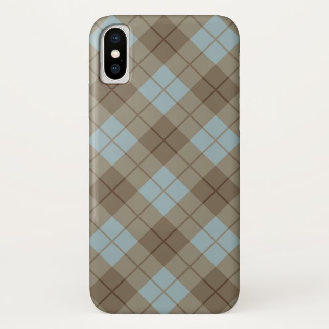 Capa Para iPhone, Case-Mate Xadrez diagonal no azul e no Brown (Verso)