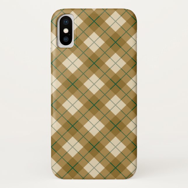 Capa Para iPhone, Case-Mate Xadrez diagonal no ouro com listra verde (Verso)