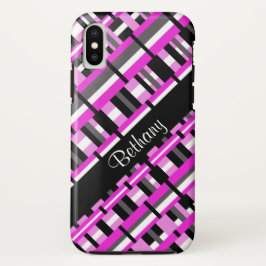 Capa Para iPhone X Xadrez em rosa, preto e Cinza Personalizar nome