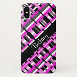 Capa Para iPhone X Xadrez em rosa, preto e Cinza Personalizar nome