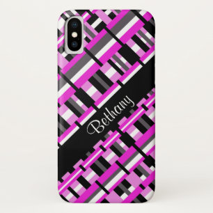 Capa Para iPhone X Xadrez em rosa, preto e Cinza Personalizar nome
