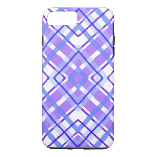 Capa iPhone 8 Plus/7 Plus Xadrez Geométrico Roxo, Azul e Branco