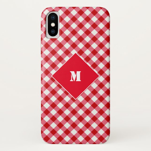 Capa Para iPhone, Case-Mate xadrez tartan clássico branco vermelho (Verso)
